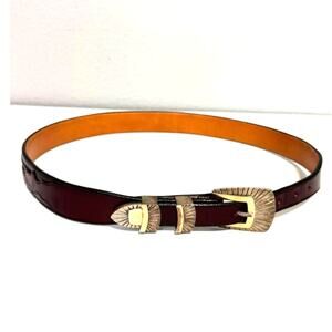 James Reid 14k Gold Sterling Silver Ray Buckle Set Lucchese Leather Belt Size 34
